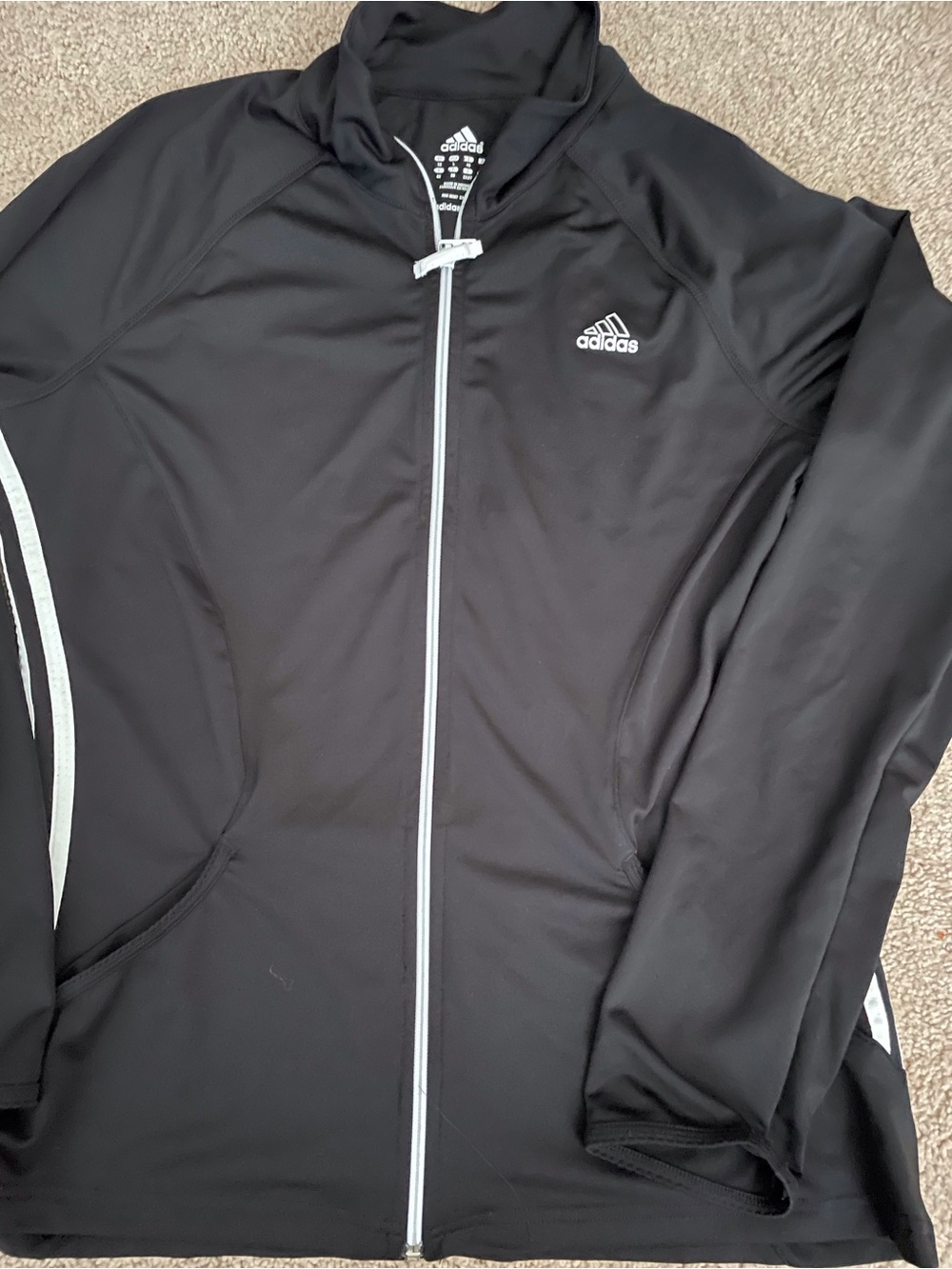 adidas Black Full-Zip Performance Jacket with White Trim